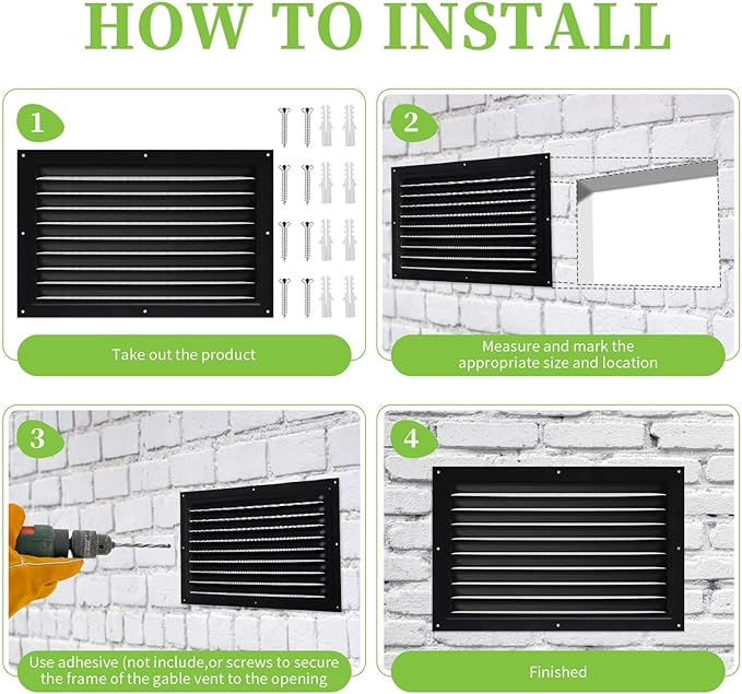 2 Pcs Attic Vent 8" X 12" Metal Shed Vents Louver Vent Grille Gable Vents with Screen Mesh for Indoor Outdoor Garage Attic Ceiling, Boost Ventilation and Guard Against Moisture (Black)