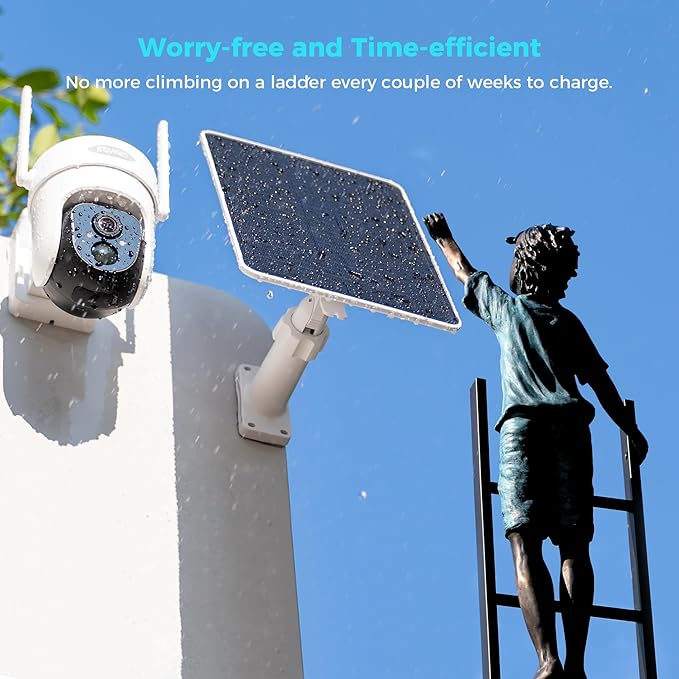 5V 8W Solar Panel for Security Camera, For Bird Feeder, 4G AOV Trail Cam, Ring Tapo Eufy Vicohome Eseecloud, Native USB-C, Micro-USB & DC 3.5mm*1.35mm, 23% Conversion, 9.8 Ft, 180 Days Exchange Policy