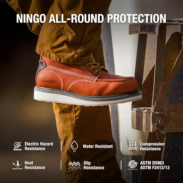 HISEA NINGO Work Boots for Men Steel/Soft Toe Boots,6” Water Resistant Slip Resistant Industrial & Construction Work Shoes, Composite Toe Working Boot
