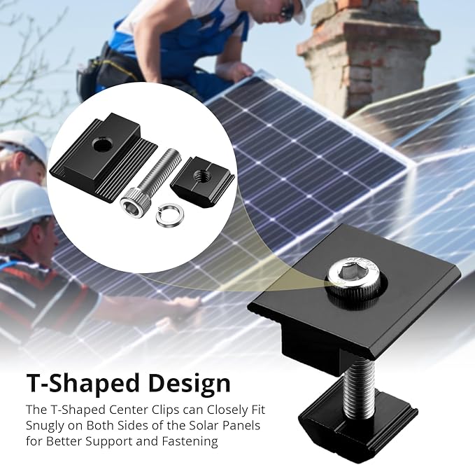Anbte 10 PCS Solar Panels Brackets 30mm, Aluminium 6 x T-Shaped Mid Clamps + 4 x End Clamps, Solar Panel Mounting Brackets for Metal, Tin, Flat, Sheet Roofs, RV, Black