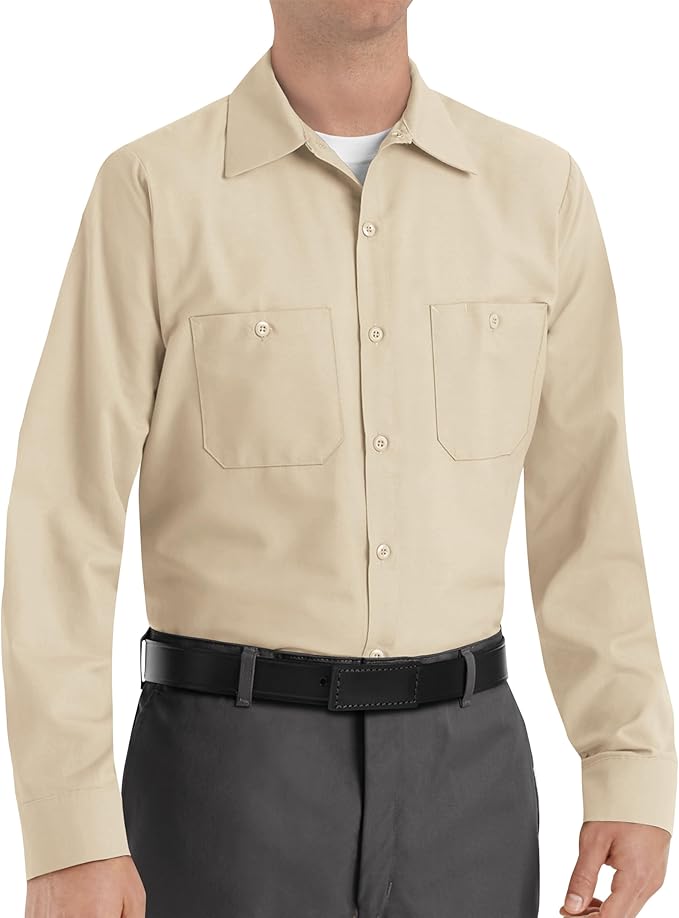 Red Kap Men's Long Sleeve Industrial Work Shirt | Moisture Wicking Button Up, Wrinkle Resistance Fights Fading & Stains