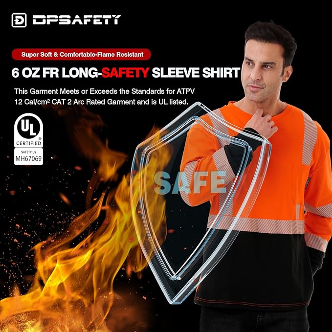 FR Shirt 6 oz Hi Vis Fire Resistant Flame Resistant Shirts for Men,Welding Shirt Cotton CAT2 Long-Sleeved Shirts