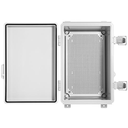 Waterproof Electrical Junction Box IP67 ABS Plastic Enclosure with Hinged Cover with Mounting Plate, Wall Brackets (Grey Cover, 11.4"×7.5"×5.5")
