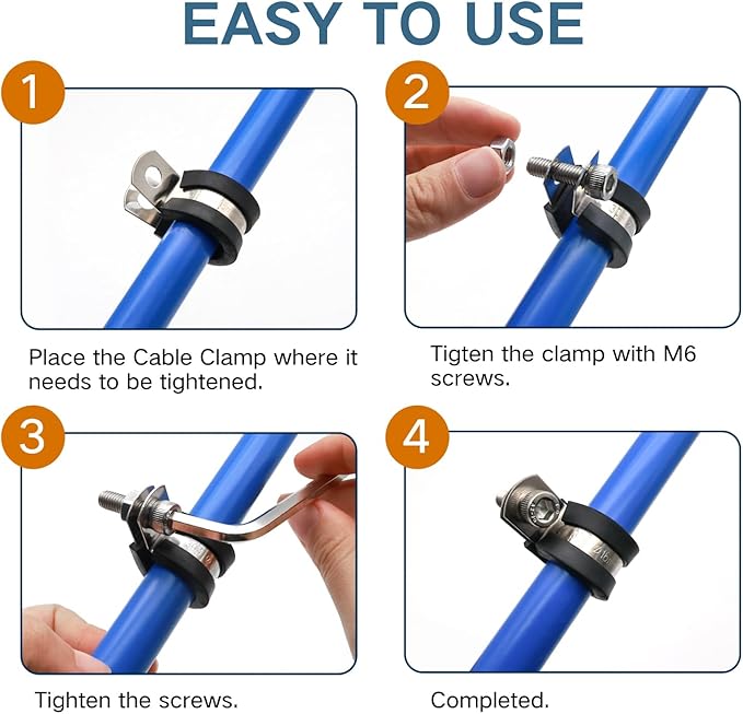 3/8 Inch Cable Clamp, 25 Pack Stainless Steel Wire Clamp for Pipe, Hose and Cable Protection with Metal Rubber Clips (10mm)