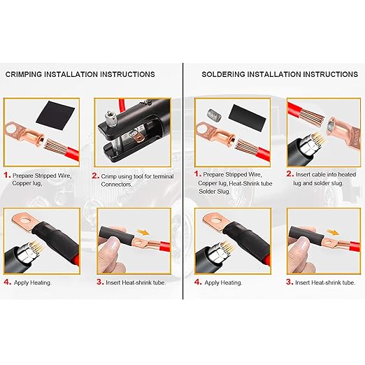 TKDMR 6pcs 2 AWG-5/16 Battery Lugs,Heavy Duty Wire Lugs,Ring Terminals,Battery Cable Ends,0 Guage terminals,Battery Terminal Connectors with 6pcs 3:1 Heat Shrink Tubing