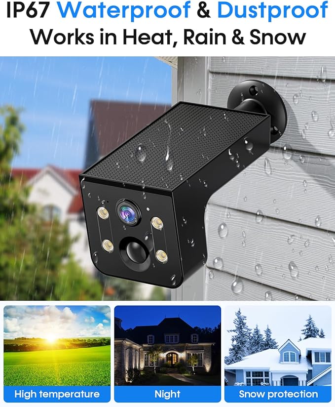 Solar Outdoor Wireless Camera 4 PCS - 2K HD, AI Motion Detection, Easy Setup, WiFi, Color Night,Outdoor Surveillance for Yard & Driveway, Black