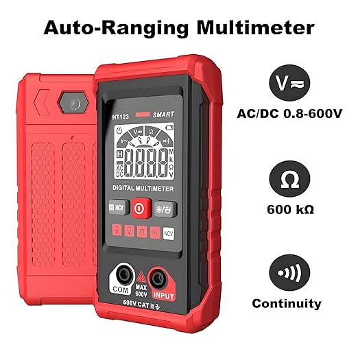 HT123 Digital Multimeter, Automatic AC DC Voltmeter, Non Contact Voltage Tester, Smart Voltage Resistance Tester Multi Meter, Auto-Ranging, Sound & Light Alarms
