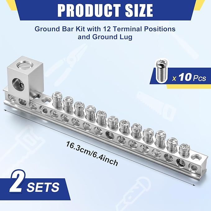 2 Set Ground Bar Kit with 17 Terminal Positions and Ground Lug Bar Aluminum Grounding Lugs for Electrical Connections