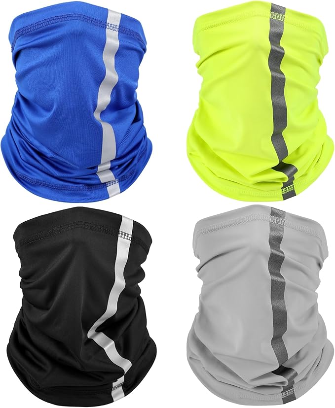 SATINIOR 4 Pcs Neck Gaiter for Men Reflective Face Mask Cover, UV Sun Protection Neon Balaclava Hi Vis Bandana for Work