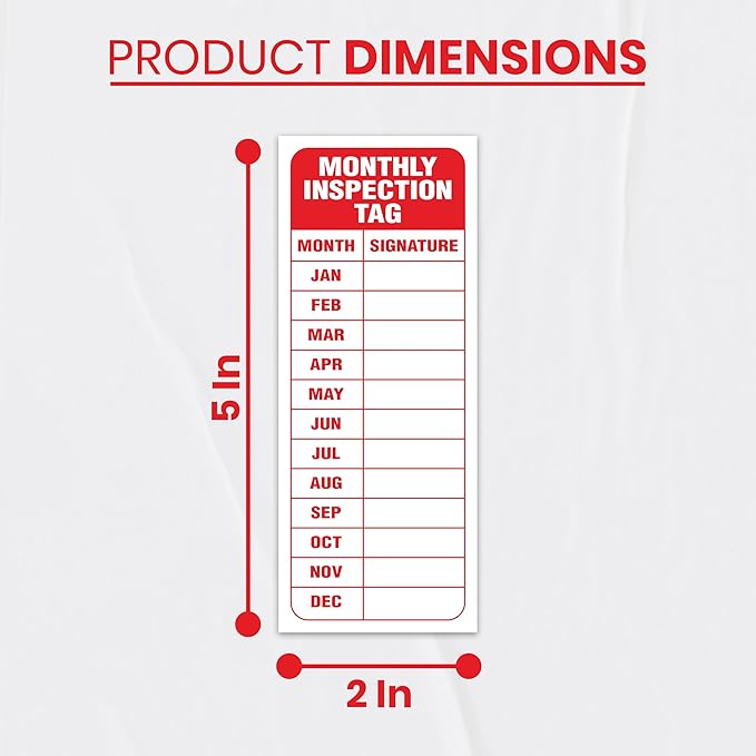10 x Monthly Inspection Tags | 5 x 2 Inch Vinyl Monthly Inspection Stickers | Fire Extinguisher Inspection Tag | Inspection Record Tag