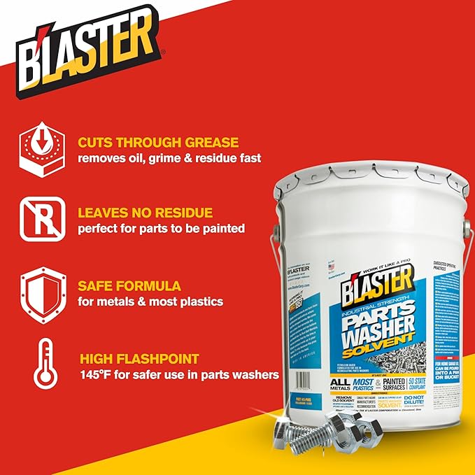 B’laster Parts Washer – Parts Cleaner Solvent – High Flashpoint Formula Cleans Oil, Grease & Grime, No Residue, Works on Metals, Most Plastics & Painted Surfaces – 5‑Gallon