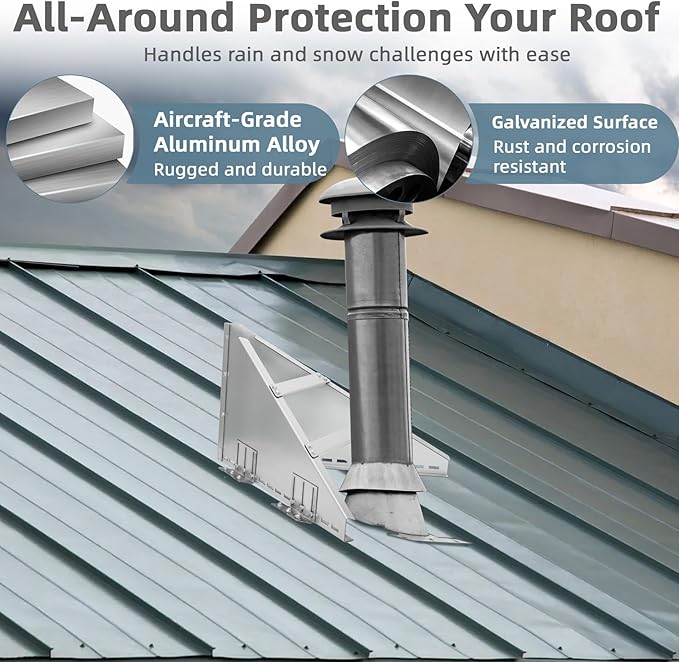 Snow Splitter for Metal Roofs, Roof Snow Diverter for 6"-10" Wood/Metal Stove Vent Chimneys, Adjustable Snow Splitter for Chimneys, Lifetime Protect DAMS and Avalanches, Galvanized Steel, Universal