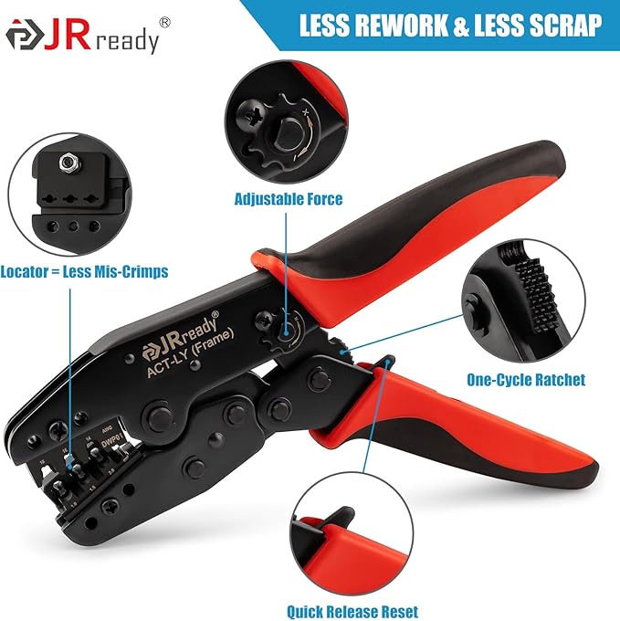 JRready ACT-LY-DWP01 Weather Pack Crimp Tool, Ratcheting One-Cycle Crimper for Delphi/Aptiv Weatherpack Stamped Terminals #12124582/#12124580 & #12089040/#12089188 (20-14 AWG), OEM-Style Crimp