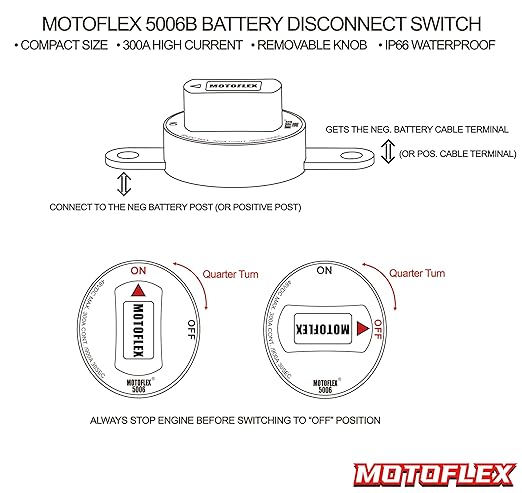 ON/Off Battery Disconnect Switch 12V-48V 300A Side Post Battery Disconnect GM Car Truck, Marine Boat RV Trailer Golf Cart Heavy Duty Battery Kill Switch (Corrosion-Resistance, Removable Knob)