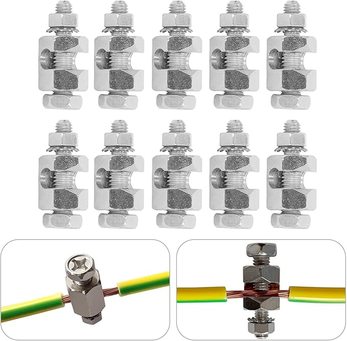 Focket 10PCS Solar Panel Photovoltaic Nut and Solar Earthing Ground Clip Cable Clamp for Bare Wire, Safe On Coupling Earthing Ground Lug Cable Clamp Ground Clamp Fasteners Clip