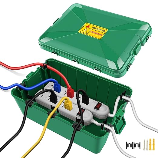 NineLeaf IP54 Waterproof Electrical Box, Outdoor Weatherproof Plug Cover (12.5 x 8.5 x 5 inch),Extension Cord Cover for Outdoor Timer, Extension Cord, Power Strip, String Light, Green