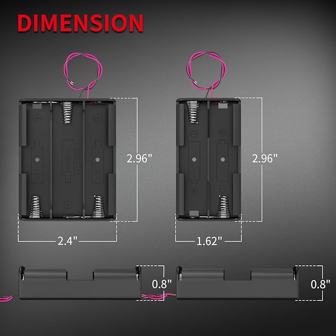 DAIERTEK 18650 Battery Holder with Wire 3.7V,7.4V, 11.1V, 14.8V 18650 Battery Holder Box 2 for Each Type -Total 8Pcs