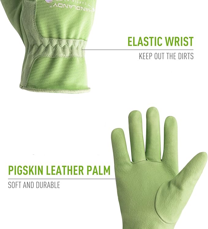 HANDLANDY Work Gloves for Women, Breathable Leather Gardening Glove for Yard Maintenance, Hand Protection with Touch Screen
