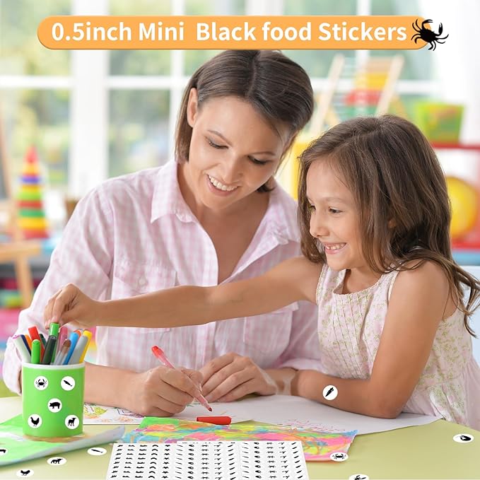 2400 Pcs Small Sticker for Kids,Mini Black Food Sticker Cute Paper Decals 10 Designs Self-Adhesive Stickers for Summer Party Envelopes Scrapbook Gifts DIY Supplies,0.5in（Food）
