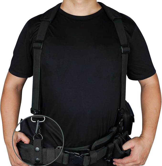 KUNN Tactical Duty Belt Suspenders with Metal Hook,Men Padded Police Harness for Duty Belt,Black