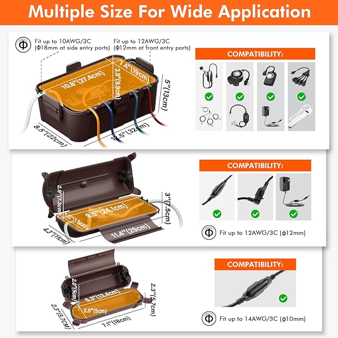 RESTMO 2 Pack Compact Outdoor Extension Cord Cover, IP44 Waterproof Box and Safety Housing Case, Ideal to Protect Outdoor Plugs, Electrical Connections, Holiday Decoration Lights, Size Small, Brown