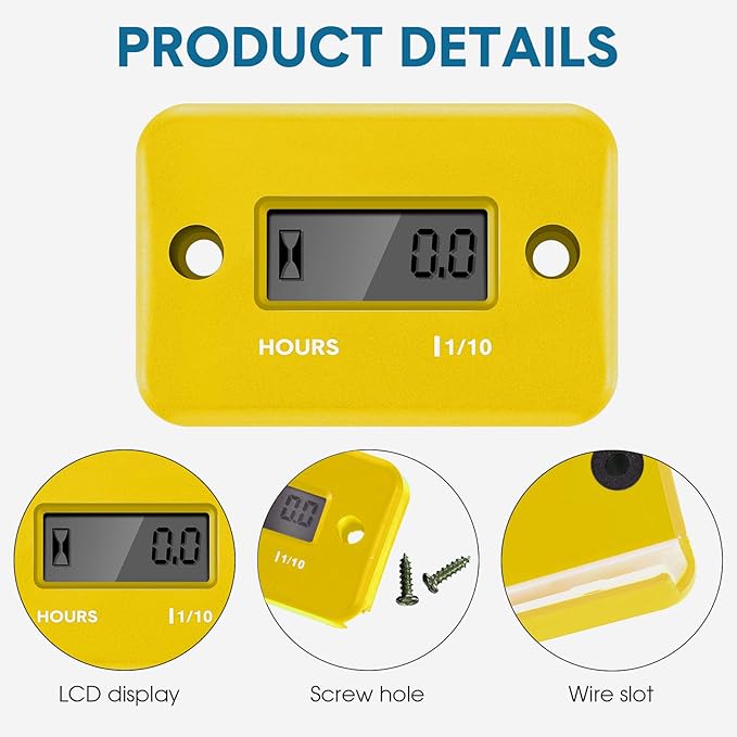 2 Pieces Inductive Hour Meter for Gas Engine Lawn Mower Dirt Bike Motorcycle Motocross Snowmobile Karting Marine ATV Boat Outboard Motor Generator Waterproof Hour Meters (Yellow)