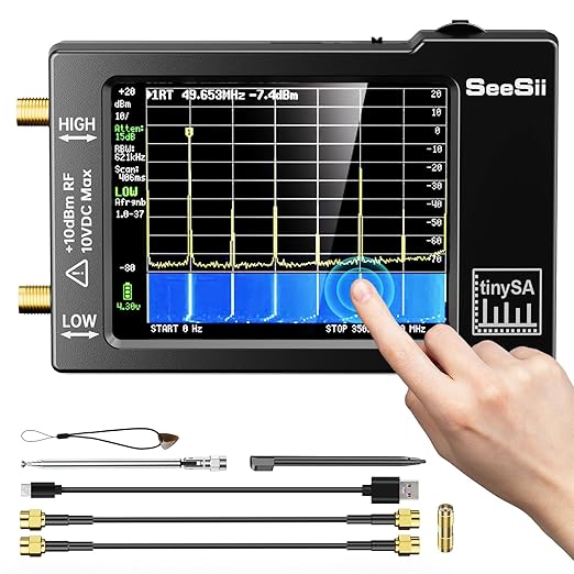 Portable TinySA Spectrum Analyzer,SEESII Upgraded V0.3.1 Handheld Tiny Frequency Analyzer 100kHz to 960MHz MF/HF/VHF UHF Input,Signal Generator with 2.8 inch Touch Screen with ESD Protect Function