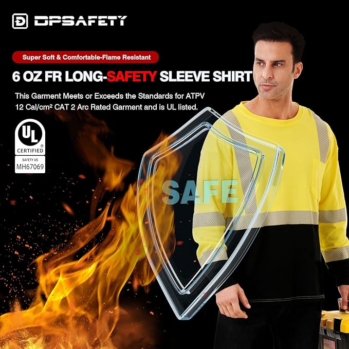 FR Shirt 6 oz Hi Vis Fire Resistant Flame Resistant Shirts for Men,Welding Shirt Cotton CAT2 Long-Sleeved Shirts