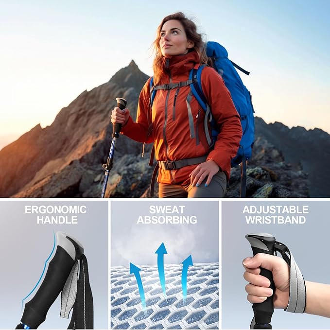 Covacure Trekking Poles Collapsible Hiking Poles - Aluminum Alloy 7075 Trekking Sticks with Quick Lock System, Telescopic, Collapsible, Ultralight for Hiking, Camping & Backpacking