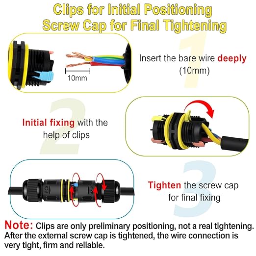 Junction Box Outdoor Waterproof Electrical Cable Connector,NineLeaf 6PK 3-PIN M20 Extension Electrical Cable Protector for Cable Diameter Ø5-12mm,for Outdoor Road Landscape Lights,External Cord Boxes