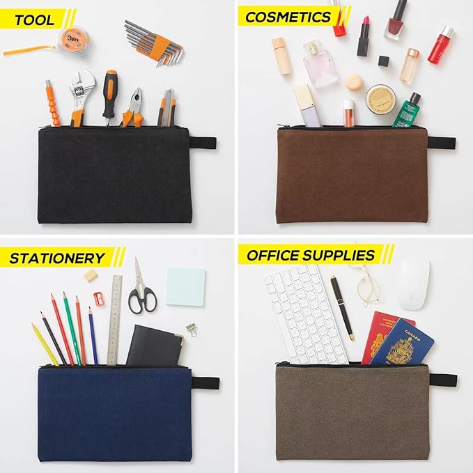 8 Pack Canvas Tool Pouch with Zipper,Upgrade 16 oz Heavy Duty Small Tool Bag,Multipurpose Organizer Utility Tool Bag,for Tools,Office Supplies,Cosmetics,Stationary