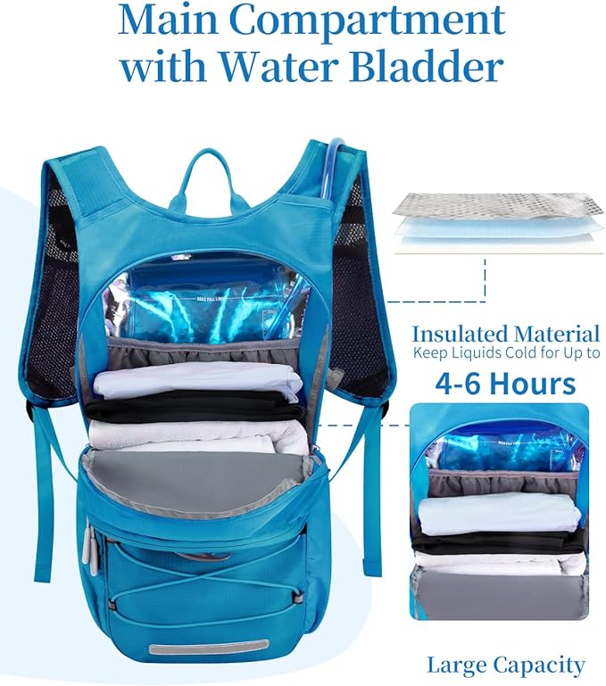 Hydration Backpack with 2L Water Bladder, Hiking Water Backpack for Men Women with Phone Pocket and Helmet Holder