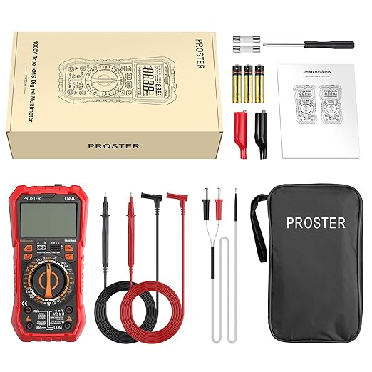 Proster Digital Multimeter TRMS Manual Range Multimeter 9999 Counts NCV Detector DC AC Voltage Current Meter Temperature Capacitance Resistance Diode Continuity HFE Tester LOZ