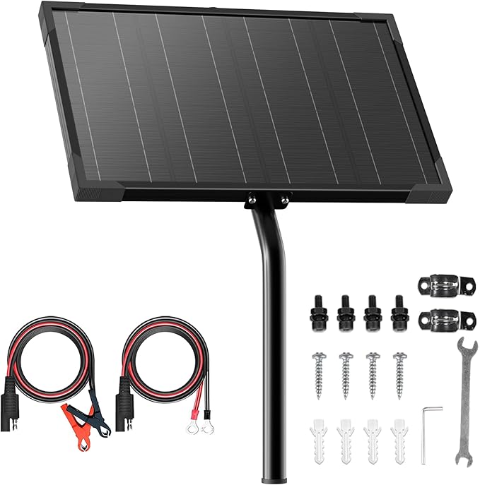 Voltset 10W 12V Solar Battery Charger & Maintainer with Built-in MPPT Charge Controller, Adjustable Mount Bracket, Solar Trickle Charger 12V Solar Panel for Gate Opener, Electrical Fence, Car, Boat