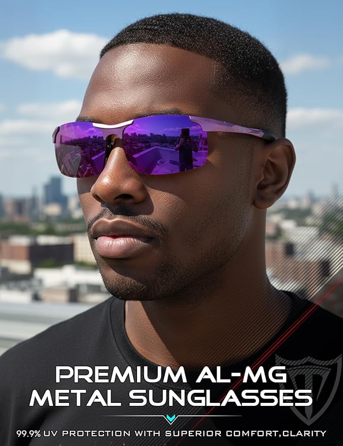 ATTCL Polarized Sunglasses Men Sports: UV Protection Anti Glare Wrap Around Lightweight Metal Driving Fishing Golf Running