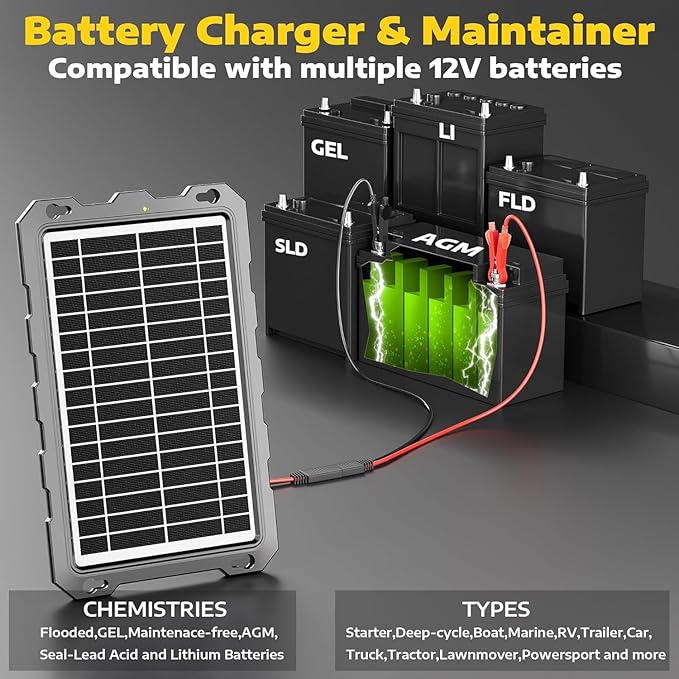 SUNAPEX 12V Solar Battery Charge: 10W Waterproof Portable Solar Panel Kit - Battery Maintainer Trickle Charger - with Upgrade Built in Charge Controller for Car Boat RV Trailer Automotive Motorcycle