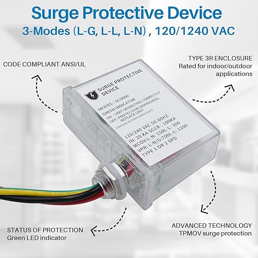 AG3000 120/240 VAC HVAC Surge Protective Device - Surge Protective Device with TPMOV Technology, Watertight Enclosure, L-G, L-L, L-N Three Modes Surge Protection, UL Listed 5 Year Warranty