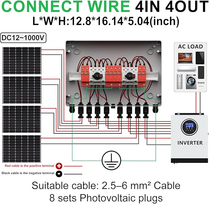 4 Strings Solar Disconnect Switch 32 Amp DC1000V with Lightning Surge Protector Arrester and IP65 Solar PV Combiner Breaker Box 4in 4out for Outdoor Solar Panel System