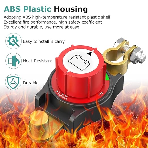 2 Packs Top Post Battery Disconnect Switch, 12V-48V Kill Switch for Car, Battery Quick Disconnect for Vehicle Marine RV Trailer Boat and Solar Panels, Negative On/Off