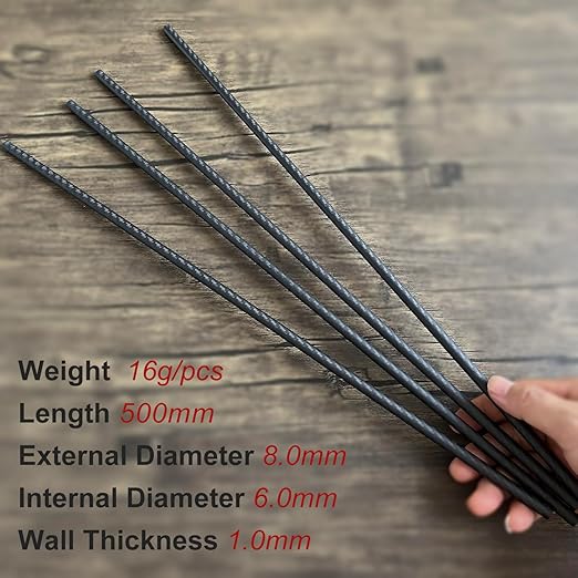 4pcs Carbon Fiber Tube 8mmx6mmx500mm,6~50mm Available, 3K roll Wrapped Twill Matte Finish.