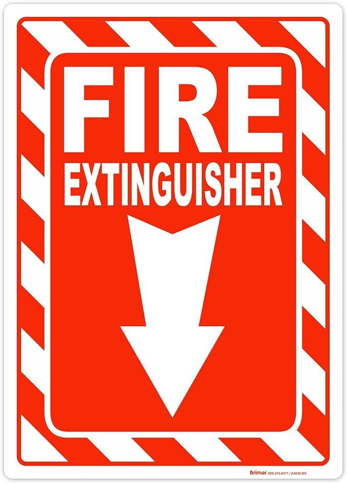 Brimar - 10" x 14" - Fire Extinguisher Sign - 3.5 Mil InfiniStick™ Vinyl Label - Easy Installation - Parking Regulation Compliance