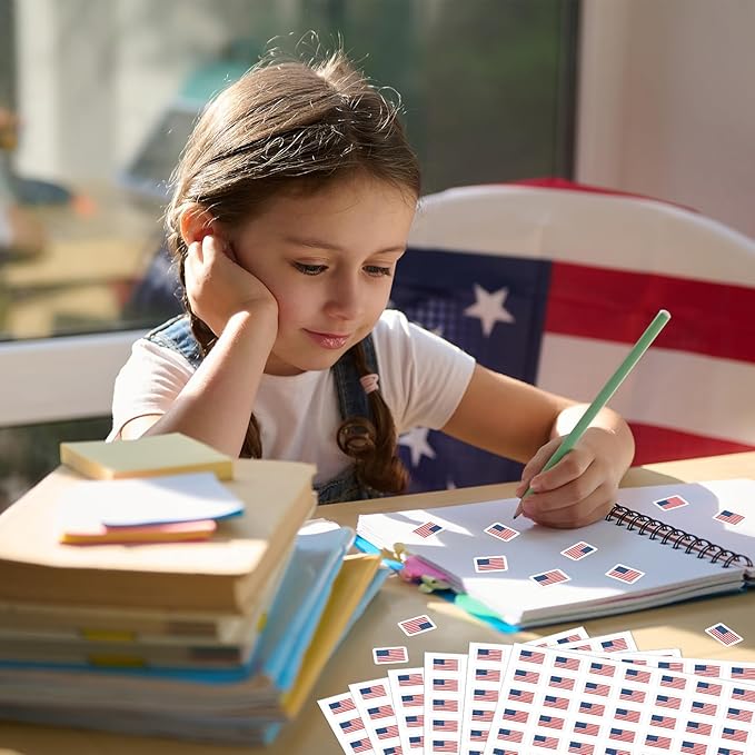 JarThenaAMCS 2400Pcs Patriotic Mini Sticker American Flag Paper Decals 4th of July Self-Adhesive Stickers for Independence Day Envelopes Scrapbook Gifts DIY Supplies, 0.5 in