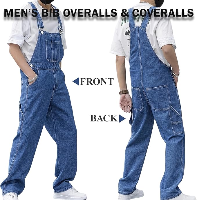 Men's Bib Overall Relaxed Fit Adjustable Strap Denim Work Pants with Large Pockets Durable Comfortable Jumpsuit for Men