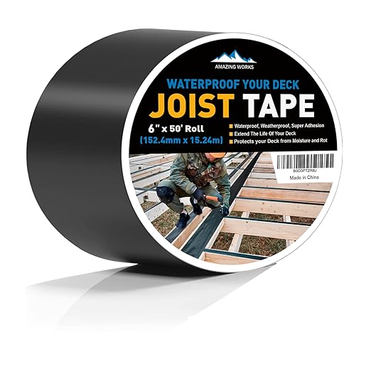 Joist Tape - Heavy Duty Deck Joist Tape, 1 Roll of 6" x 50' Waterproof & Weatherproof Deck Flashing Tape Protects the Top of the joist, Beam, and Rim joist from Developing Rot and Wood Decay