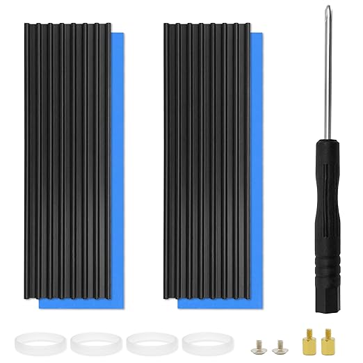 2pcs M.2 SSD Heatsink 2280 SSD NVMe Heat Sink with NVMe SSD Thermal Pad,Screwdriver,Screw,4 Transparent Rubber Straps for PC/PS5 M.2 PCIE NVMe SSD or M.2 SATA SSD