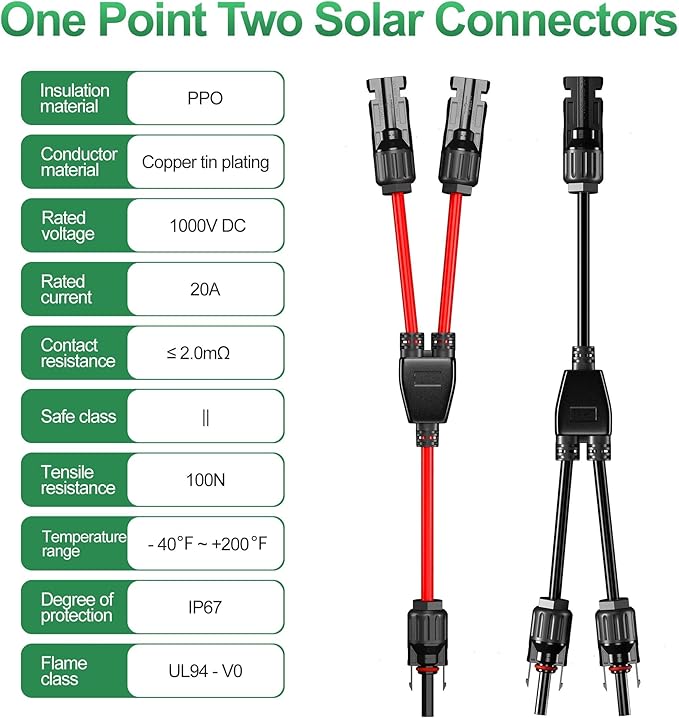 OYMSAE 30A Solar Connectors - Waterproof Y Branch Parallel Adapter Cable Kit for Solar Panel