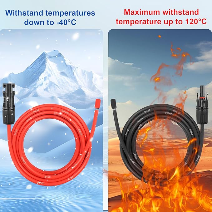 8AWG Solar Extension Panel Cable - 100FT PV Wire with Waterproof Female and Male Connector and Adaptor Kit Tool PV Wire for RV, Home, Boat, Solar Panels(100feet Red + 100feet Black)