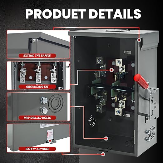 3P 200A Generator Transfer Switch,Upgraded Heavy Duty 48000W Manual Transfer Switch for Home,General Double-Throw Safety Switch 120/240-Volt Transfer Switch for Generator Indoor & Outdoor