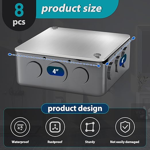 8 Pcs 4x4 Square Electrical Box Cover Plate, Metal Junction Box Covers Plate for 4 inch Electrical Box, Electric Outlet Box Cover Prevents Accidental Electrocution