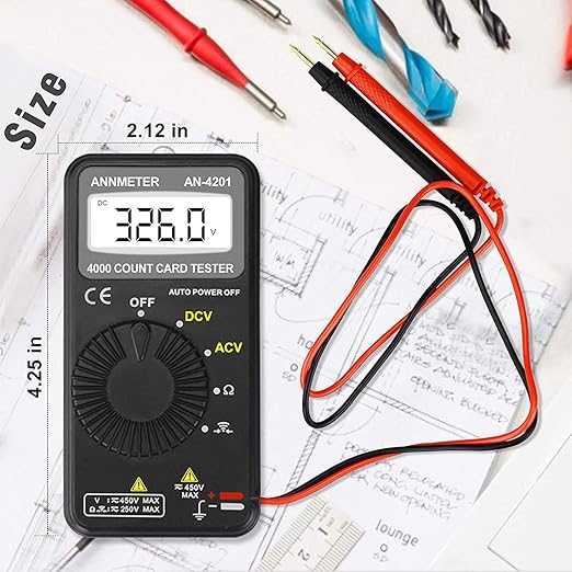 AIOMEST Digital Multimeter,Pocket Voltmeter Ohmmeter Measuring AC&DC Voltage Resistance Continuity Buzzer Diode Test, Auto Ranging Card Volt Ohm Tester DMM AI-4201
